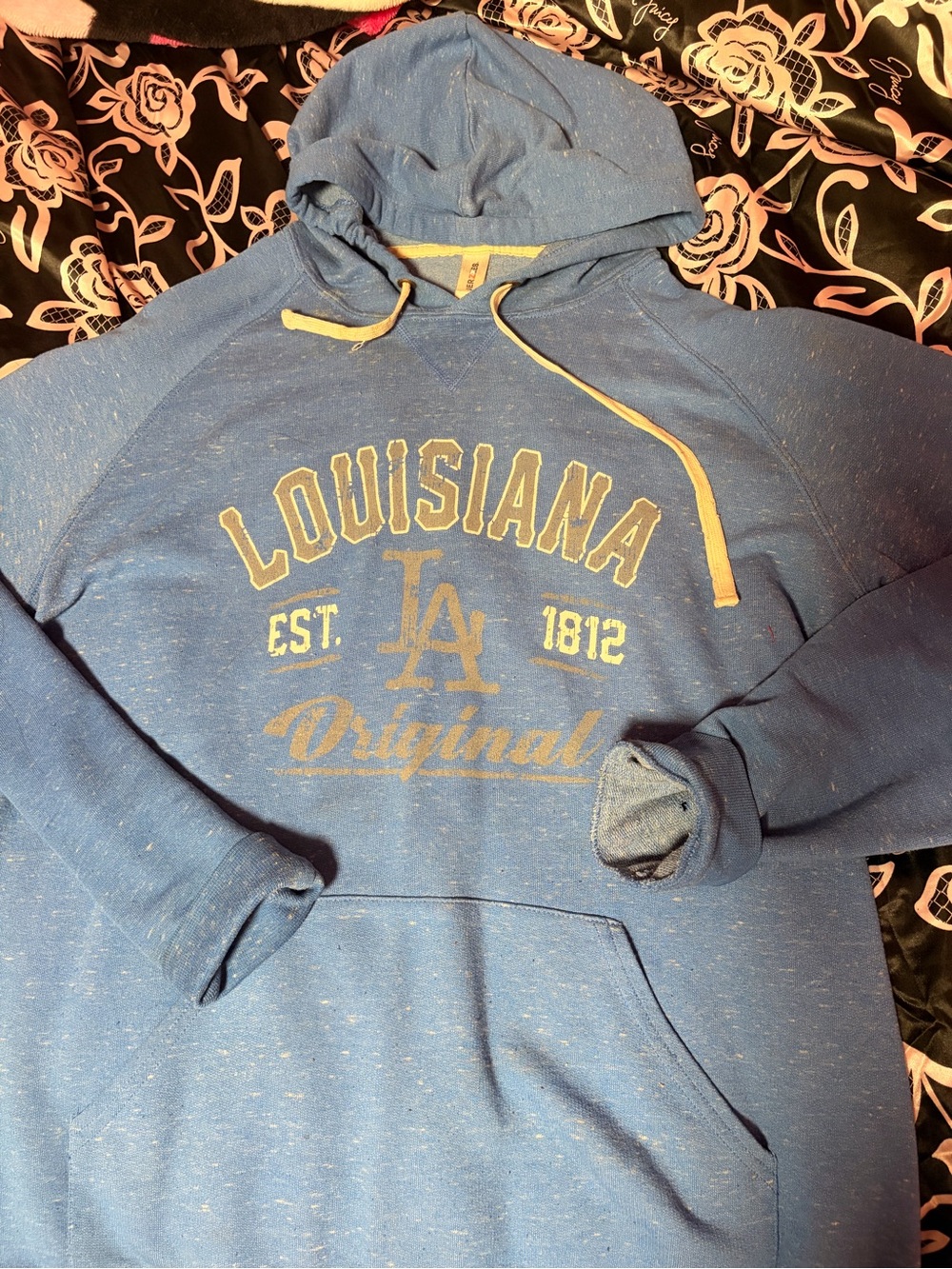 Jerzees navy hoodie with yellow trim